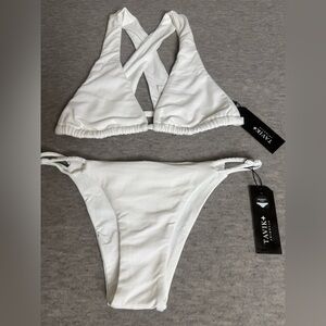 Tavik Women’s White Bikini Set Halter Top & Bottoms Moderate Size Small NWT